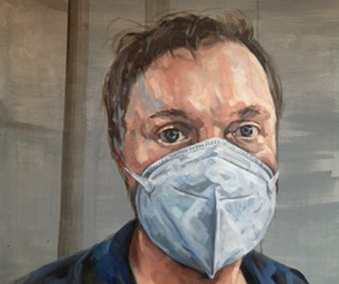 Ölporträt eines Mannes mit Mundschutzmaske